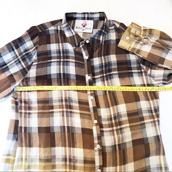 Boho Jane Plaid Tunic Woodstock Button Shirt - S - Picture 7 of 9
